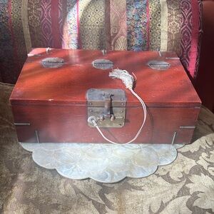 Vintage Red Lacquered Chinese Document Box with brass fittings